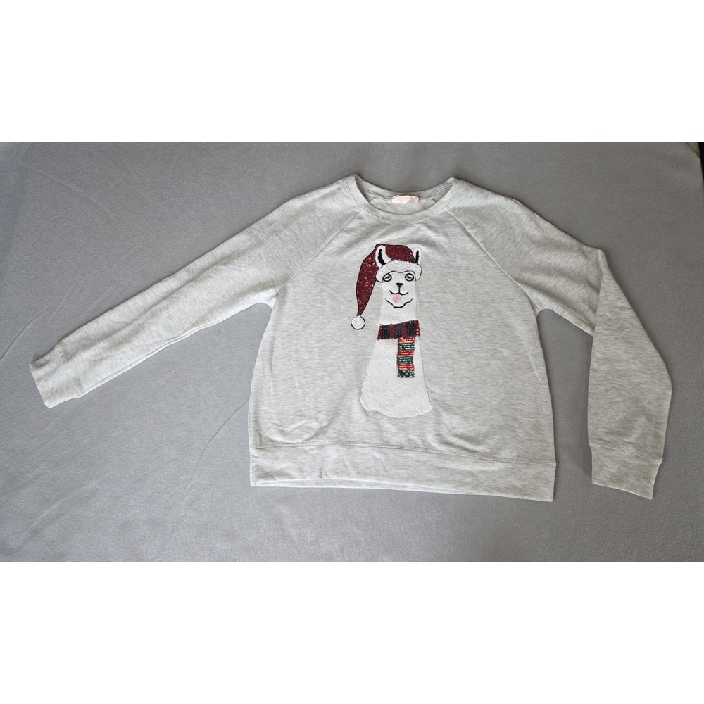 Philosophy Christmas Llama Long Sleeve Grey Pullover Sweater Sweatshirt Sm